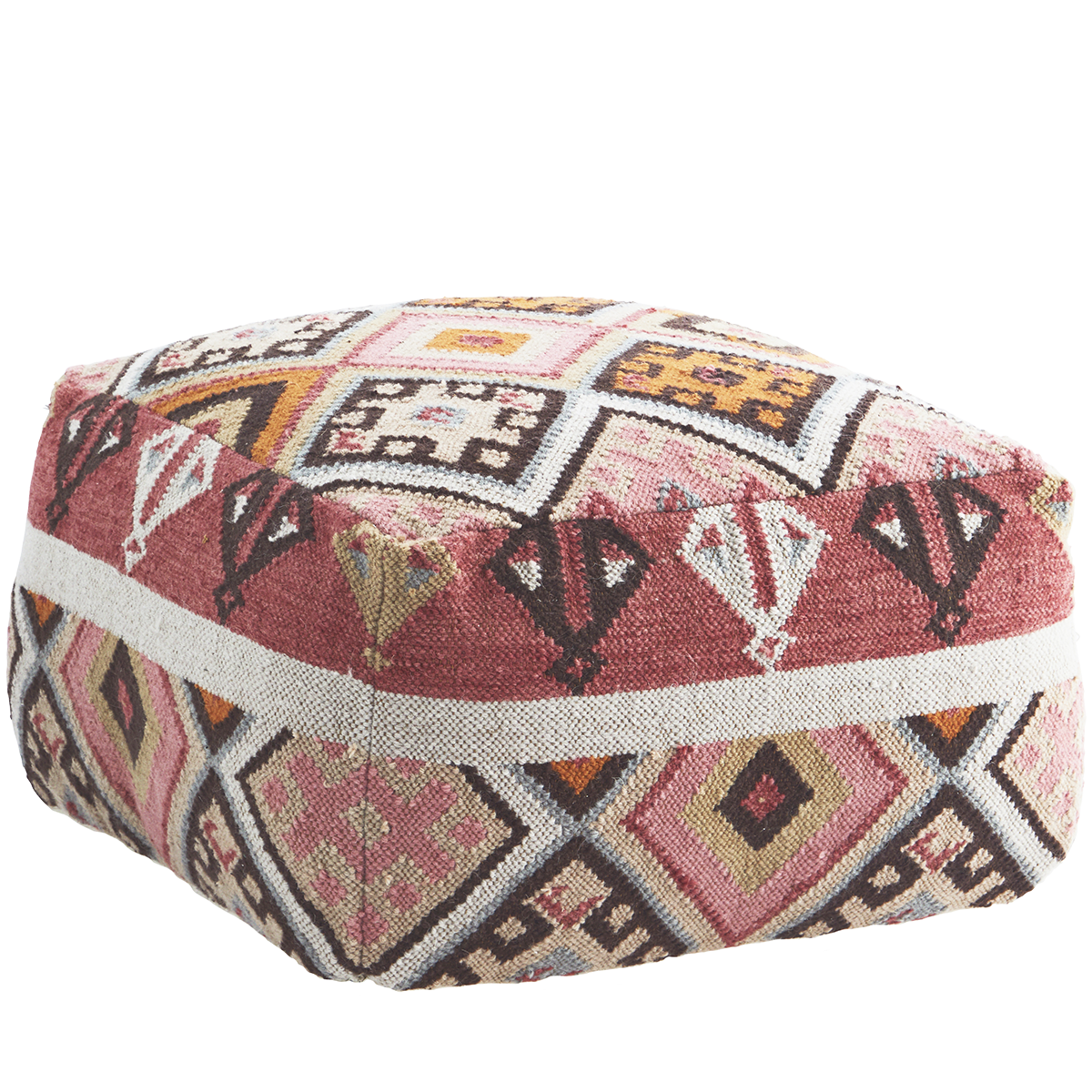 Handwoven wool pouf