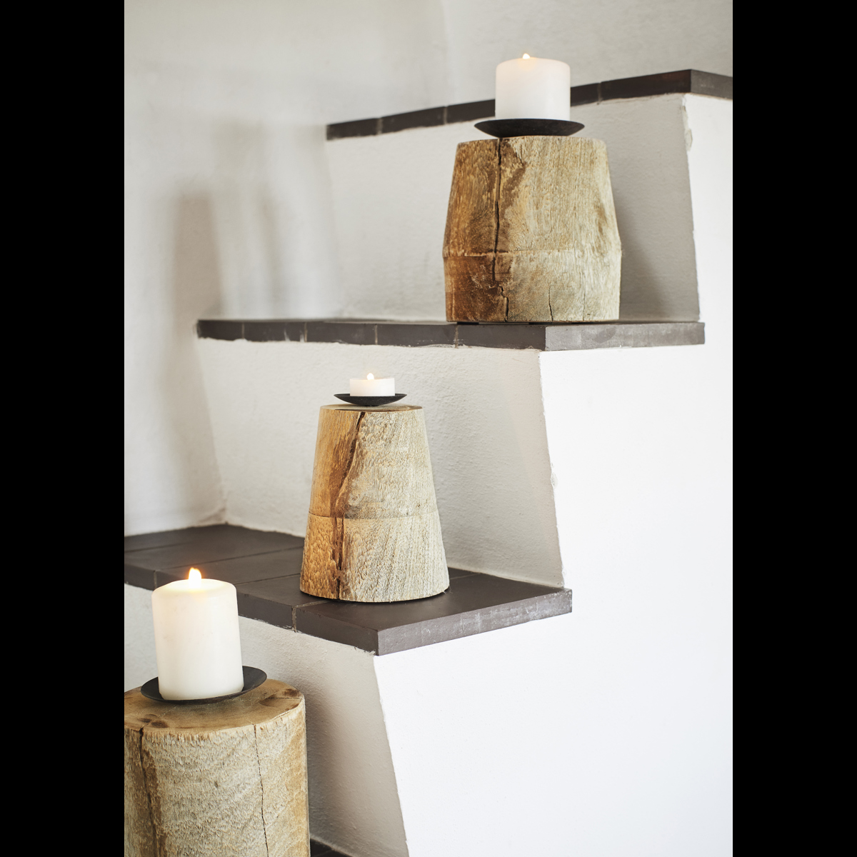 Recycled wooden candle stands