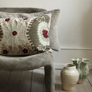 Embroidered velvet cushion cover