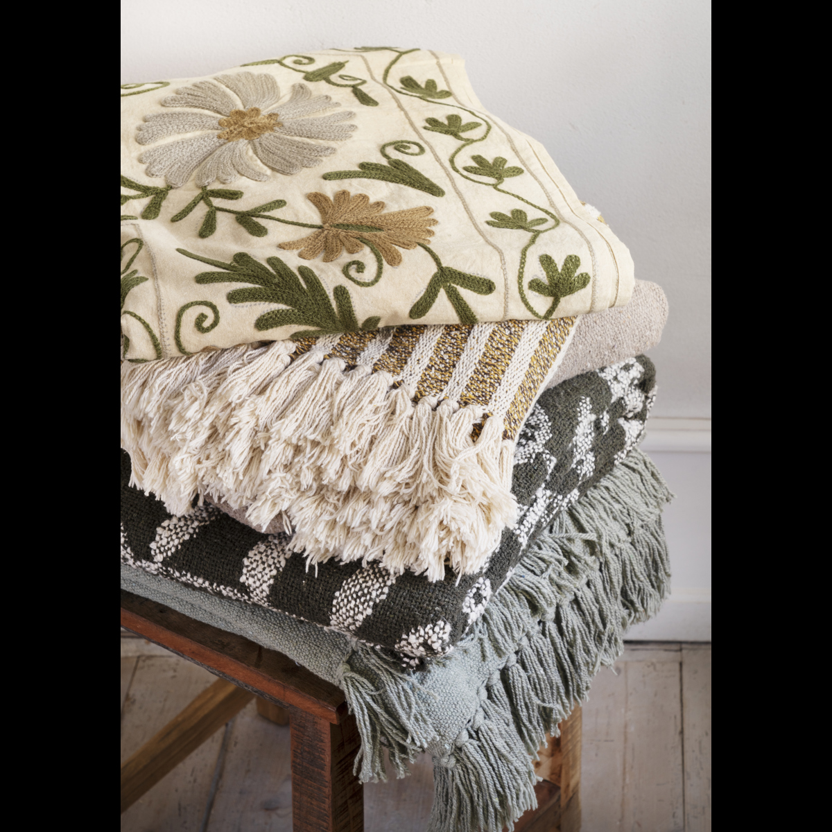 Suzani embroidered cotton throw