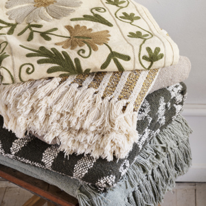 Suzani embroidered cotton throw