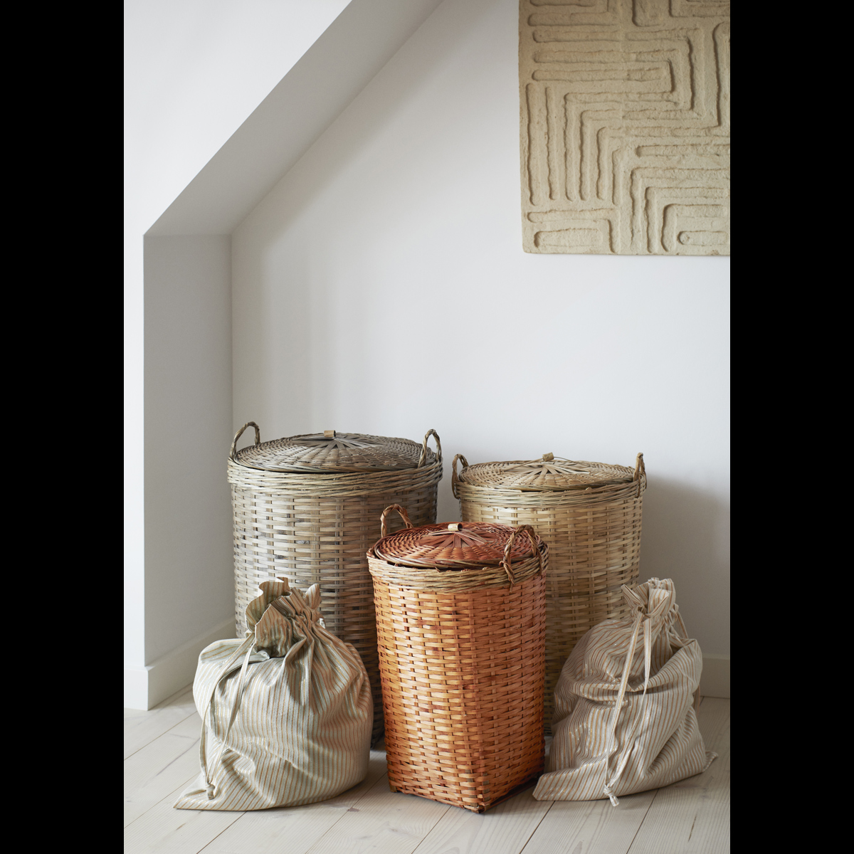 Striped laundry bag