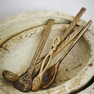 Hand carved wooden ladle