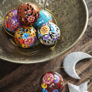 Handmade paper mache christmas balls