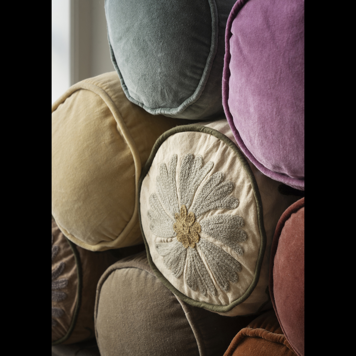 Suzani embroidered bolster cushion