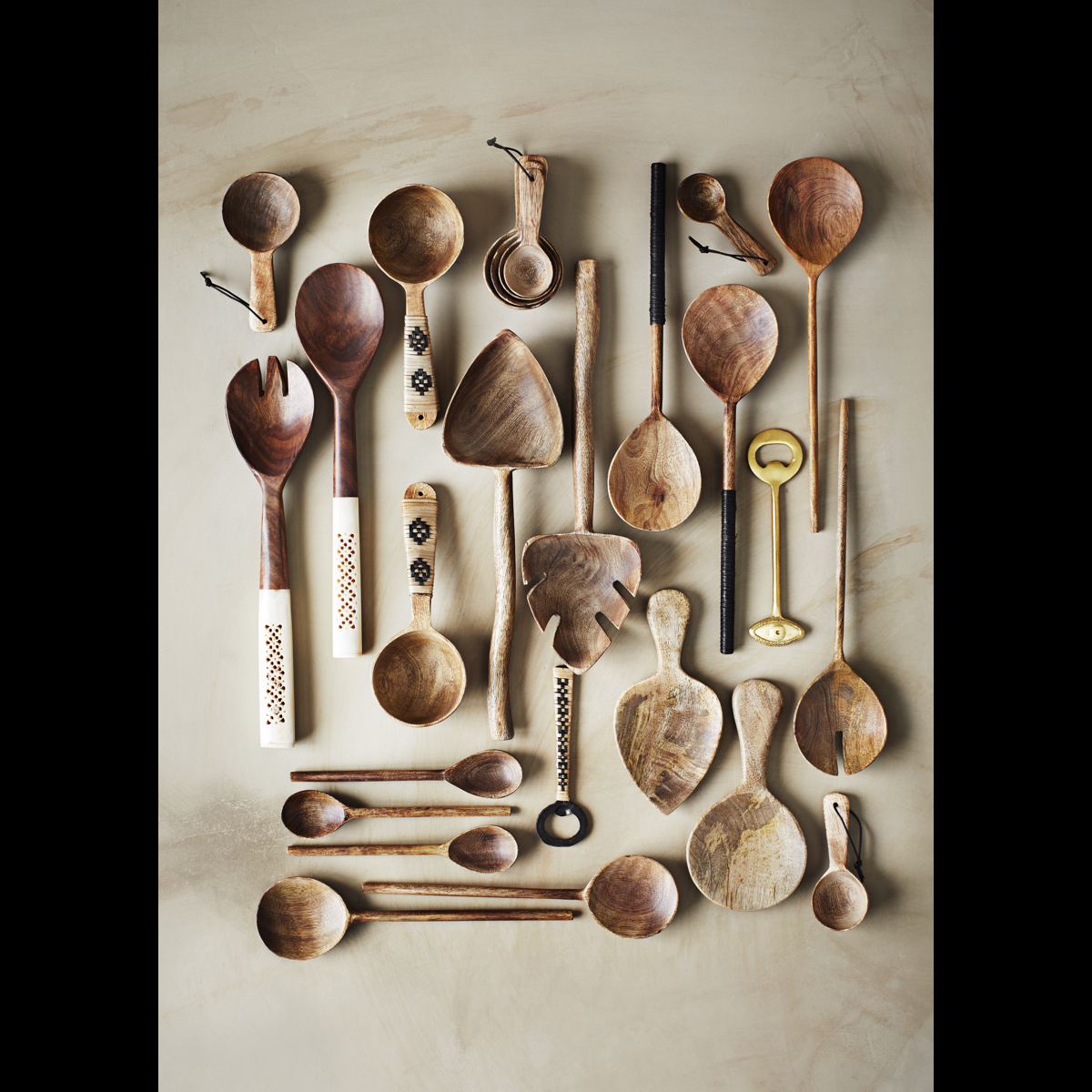 Wooden serving spoon w/ rattan