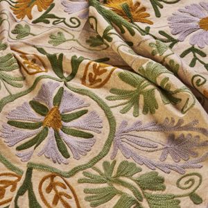 Suzani embroidered cotton throw