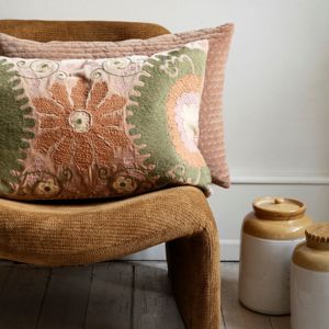Embroidered velvet cushion cover