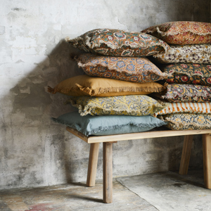 Striped cushion cover w/ fringes