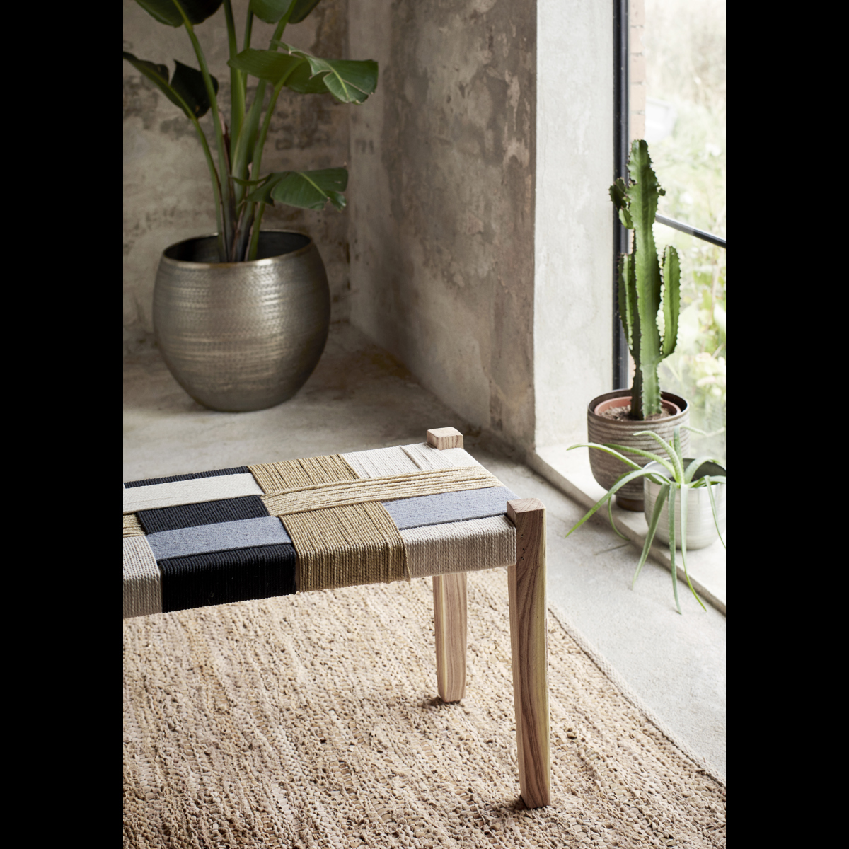 Handwoven leather rug