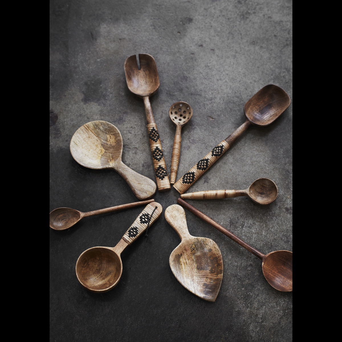 Wooden spoons w/ rattan