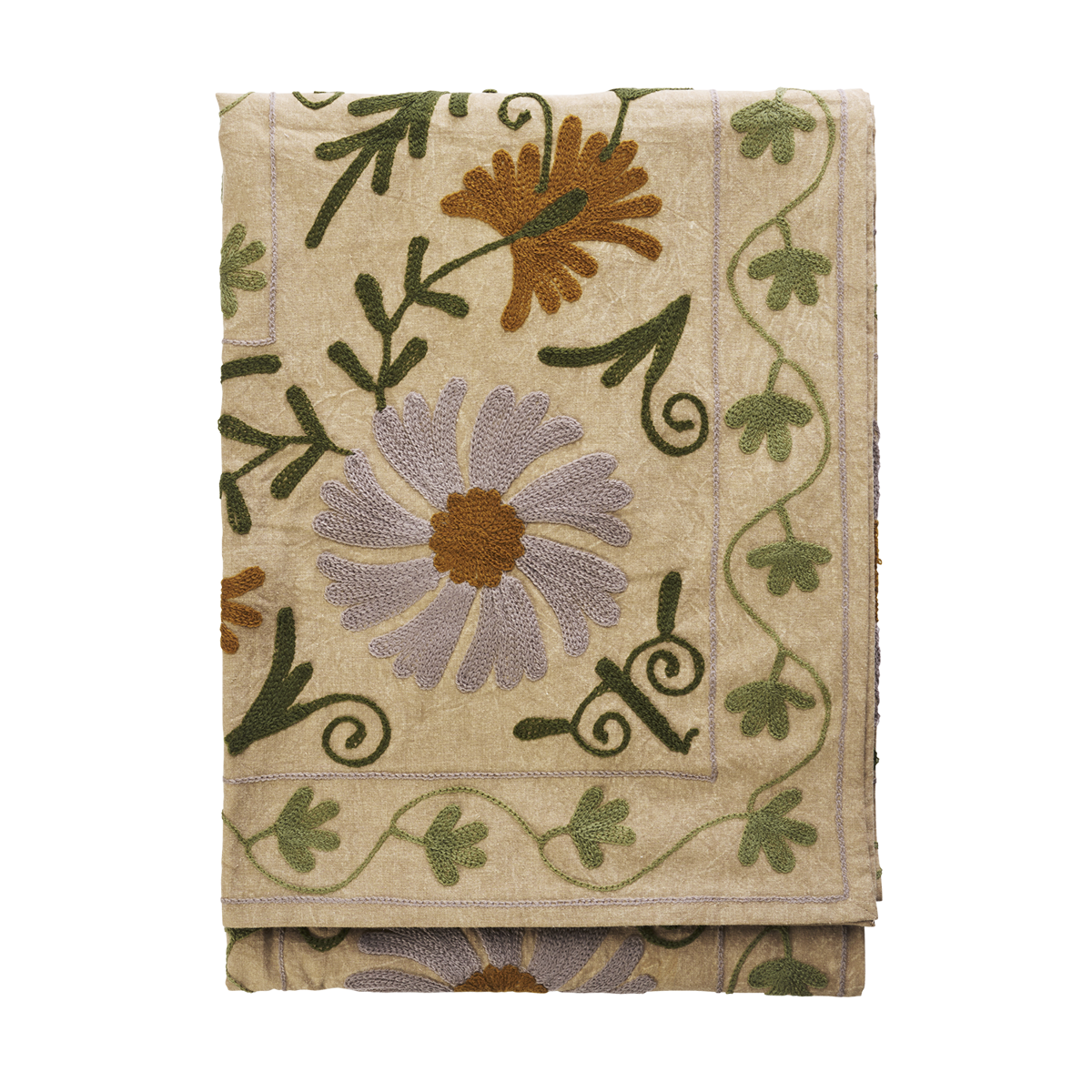 Suzani embroidered cotton throw
