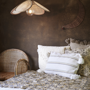 Rattan ceiling lamp w/ linen