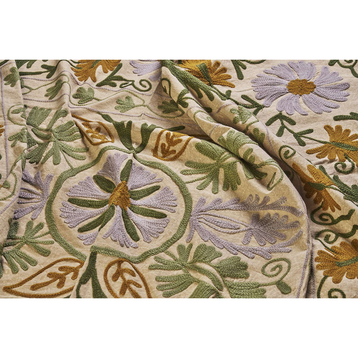 Suzani embroidered cotton throw