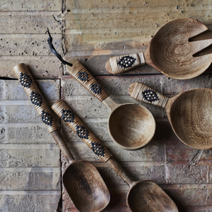 Wooden serving spoon w/ bamboo